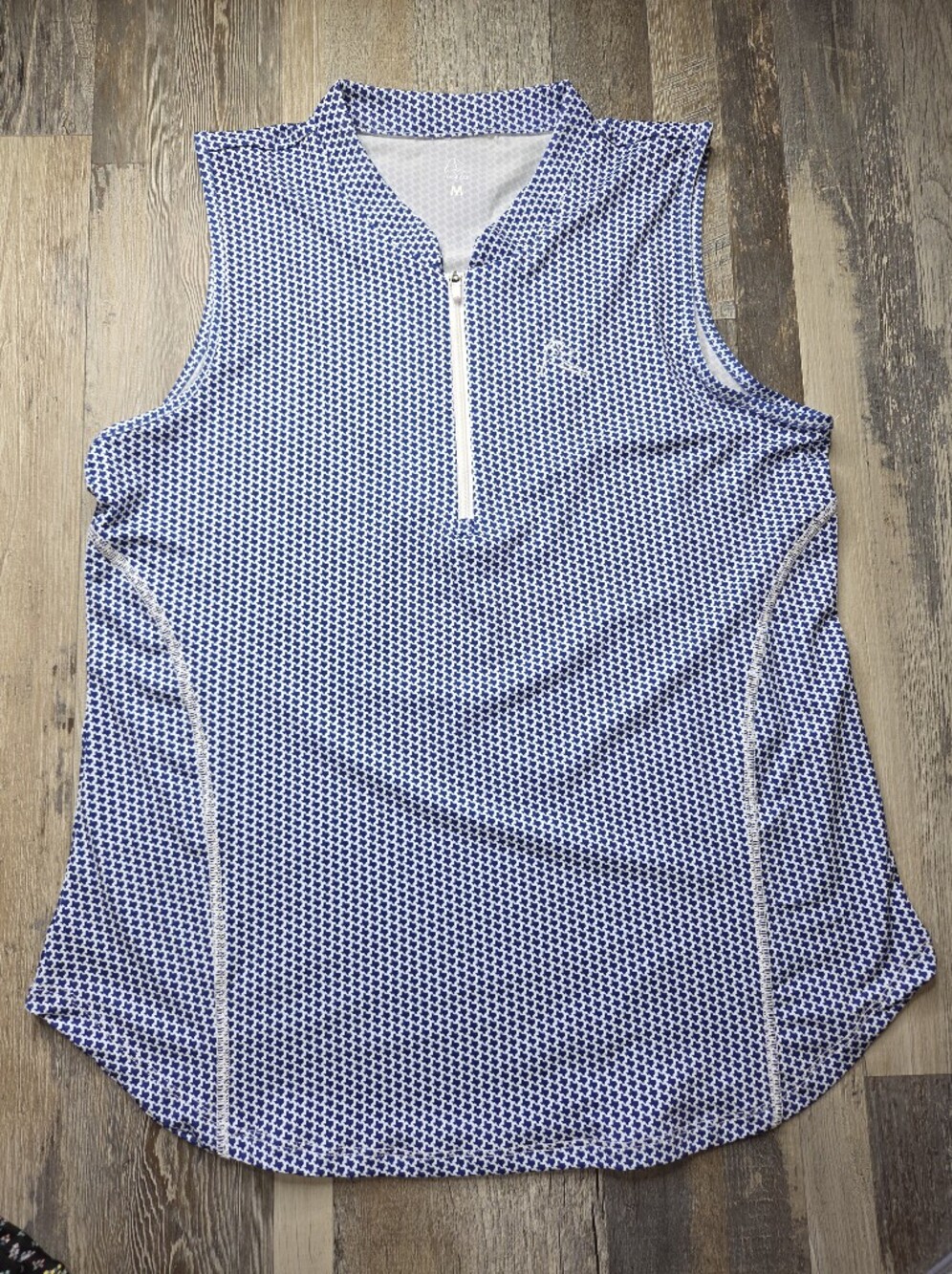 Rhoback Sleeveless Quarter Zip Shirt Women's Medium Texas State Print Blue